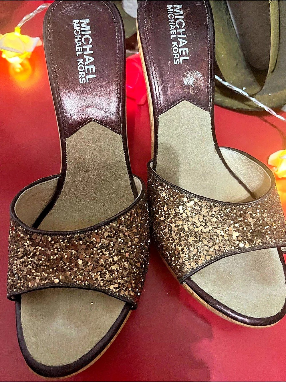 Michael Kors Glitter Platform Heels in Brown